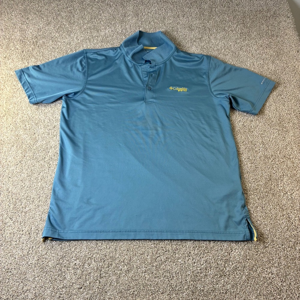 Columbia PFG Polo Shirt Moisture Wicking Fishing Short Sleeve Blue Men's XL